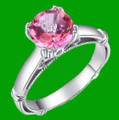Pink Topaz Round Cut Diamond Accent Rope Detail Ladies 14K White Gold Ring 