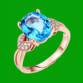 Swiss Blue Topaz Oval Cut Diamond Accent Heart Detail Ladies 14K Rose Gold Ring 