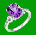 Purple Amethyst Oval Cut Diamond Inlaid Ladies 14K White Gold Ring 