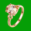 Peach Morganite Oval Cut Diamond Inlaid Ladies 14K Rose Gold Ring 