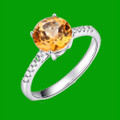 Citrine Round Cut Diamond Inlaid Ladies 14K White Gold Ring  