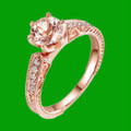 Peach Morganite Round Cut Diamond Highlights Ladies 14K Rose Gold Ring 