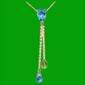 Blue Topaz Green Peridot Pear Briolette Double Drop 14K Rose Gold Pendant