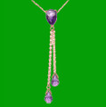 Purple Amethyst Pear Briolette Double Drop 14K Rose Gold Pendant