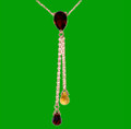 Garnet Citrine Pear Briolette Double Drop 14K Rose Gold Pendant