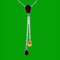 Garnet Citrine Pear Briolette Double Drop 14K White Gold Pendant
