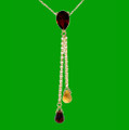 Garnet Citrine Pear Briolette Double Drop 14K Yellow Gold Pendant