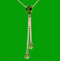Green Peridot Pear Briolette Double Drop 14K Rose Gold Pendant