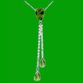 Green Peridot Pear Briolette Double Drop 14K White Gold Pendant