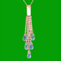 Blue Topaz Briolette Cascade Long Drop 14K Rose Gold Pendant