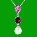 Purple Amethyst Pear Round White Pearl Drop 14K White Gold Pendant