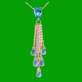 Blue Topaz Pear Briolette Cascade Long Drop 14K Rose Gold Pendant