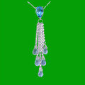 Blue Topaz Pear Briolette Cascade Long Drop 14K White Gold Pendant