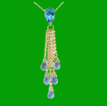 Blue Topaz Pear Briolette Cascade Long Drop 14K Yellow Gold Pendant