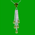 Green Peridot Pear Briolette Cascade Long Drop 14K White Gold Pendant
