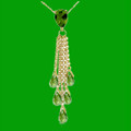 Green Peridot Pear Briolette Cascade Long Drop 14K Yellow Gold Pendant