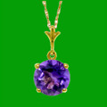 Purple Amethyst Round Cut Everlasting Ladies 14K Yellow Gold Pendant