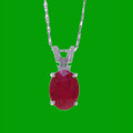Red Ruby Oval Cut Firestone Small Ladies 14K White Gold Pendant