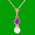 Purple Amethyst Round White Pearl Drop 14K Rose Gold Pendant