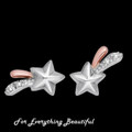 Make A Wish Star Bow Diamond Welsh Rose Gold Detail Sterling Silver Earrings