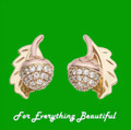 Oak Acorn Leaf Diamond Welsh Rose Gold Detail 9K Yellow Gold Earrings