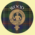Wood Clan Crest Tartan Cork Round Clan Badge Coasters Set of 2