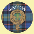 Watson Clan Crest Tartan Cork Round Clan Badge Coasters Set of 2