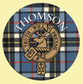 Thomson Clan Crest Tartan Cork Round Clan Badge Coasters Set of 2