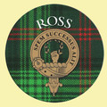 Ross Clan Crest Tartan Cork Round Clan Badge Coasters Set of 2