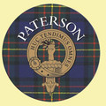 Paterson Clan Crest Tartan Cork Round Clan Badge Coasters Set of 2