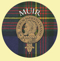 Muir Clan Crest Tartan Cork Round Clan Badge Coasters Set of 2