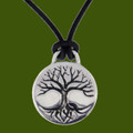 Tree Of Life Round Disc Smooth Wax Cord Stylish Pewter Pendant