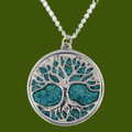 Tree Of Life Green Enamel Sparkle Background Round Stylish Pewter Pendant