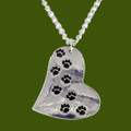 Heart Paw Prints Offset Heart Themed Stylish Pewter Pendant