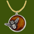 Honey Bee Enamel Round Stylish Pewter Yellow Suede Cord Pendant