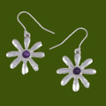 Dahlia Flower Amethyst Stylish Pewter Sheppard Hook Earrings