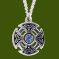 Celtic Cross Knotwork Opal Glass Stone Circular Small Stylish Pewter Necklace