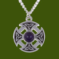 Celtic Cross Knotwork Amethyst Circular Small Stylish Pewter Necklace