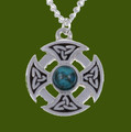 Celtic Cross Knotwork Turquoise Circular Small Stylish Pewter Necklace