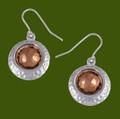 Copper Disc Offset Hammered Round Sheppard Hook Stylish Pewter Earrings