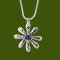 Dahlia Flower Opal Glass Stone Stylish Pewter Pendant