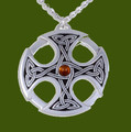 Nevern Celtic Cross Knotwork Amber Circular Stylish Pewter Pendant