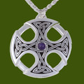 Nevern Celtic Cross Knotwork Amethyst Circular Stylish Pewter Pendant