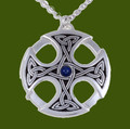 Nevern Celtic Cross Knotwork Lapis Lazuli Circular Stylish Pewter Pendant