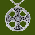 Nevern Celtic Cross Knotwork Moonstone Circular Stylish Pewter Pendant