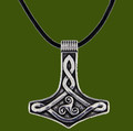 Thors Hammer Celtic Triscele Knotwork Stylish Pewter Leather Cord Pendant