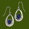 Slate Textured Oval Opal Glass Stone Stylish Pewter Sheppard Hook Earrings