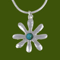 Dahlia Flower Turquoise Small Stylish Pewter Pendant