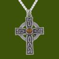 Saint Petroc Celtic Cross Knotwork Amber Stylish Pewter Pendant