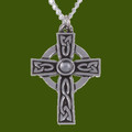 Saint Petroc Celtic Cross Knotwork Rainbow Moonstone Stylish Pewter Pendant